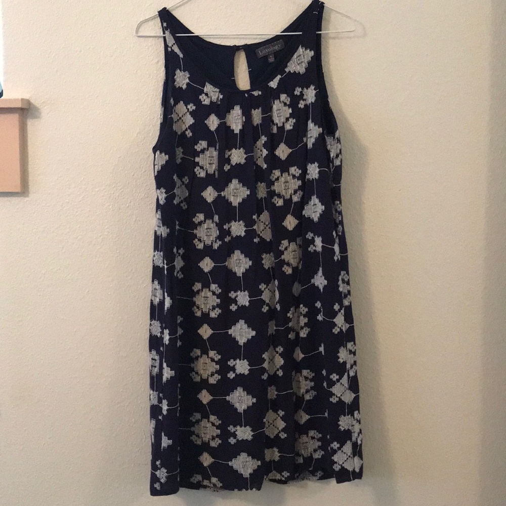 Navy Geo Embroidered Summer Tank Dress